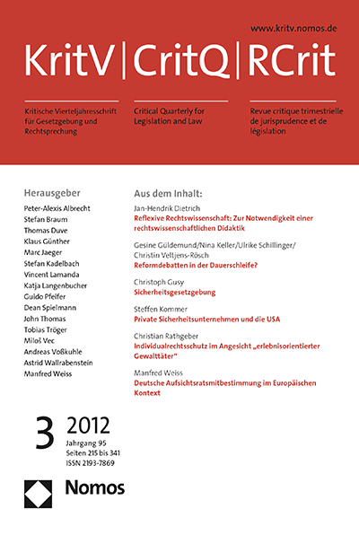 Cover of Volume: KritV Kritische Vierteljahresschrift für Gesetzgebung und Rechtswissenschaft Volume 95 (2012), Edition 3
