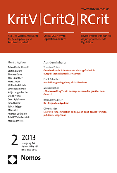 Cover of Volume: KritV Kritische Vierteljahresschrift für Gesetzgebung und Rechtswissenschaft Volume 96 (2013), Edition 2