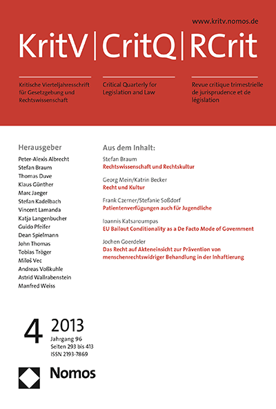 Cover of Volume: KritV Kritische Vierteljahresschrift für Gesetzgebung und Rechtswissenschaft Volume 96 (2013), Edition 4