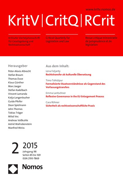 Cover of Volume: KritV Kritische Vierteljahresschrift für Gesetzgebung und Rechtswissenschaft Volume 98 (2015), Edition 2