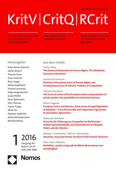 Cover der Ausgabe: KritV Kritische Vierteljahresschrift für Gesetzgebung und Rechtswissenschaft Jahrgang 99 (2016), Heft 1