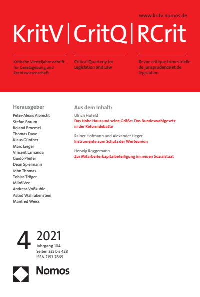 Cover of Volume: KritV Kritische Vierteljahresschrift für Gesetzgebung und Rechtswissenschaft Volume 104 (2021), Edition 4