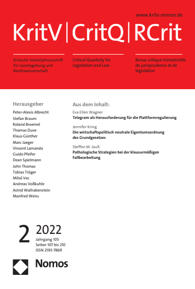 Cover of Volume: KritV Kritische Vierteljahresschrift für Gesetzgebung und Rechtswissenschaft Volume 105 (2022), Edition 2