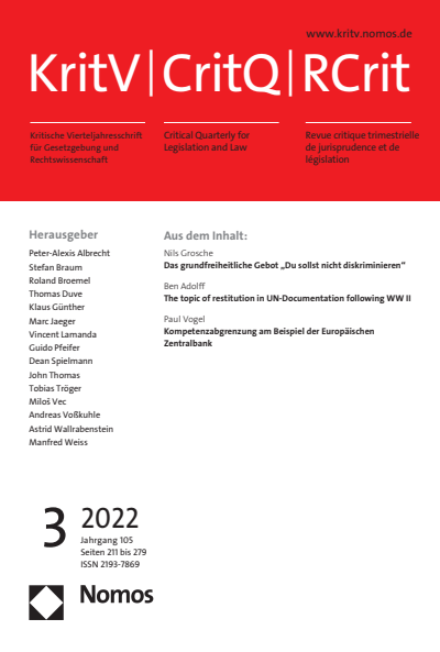Cover of Volume: KritV Kritische Vierteljahresschrift für Gesetzgebung und Rechtswissenschaft Volume 105 (2022), Edition 3
