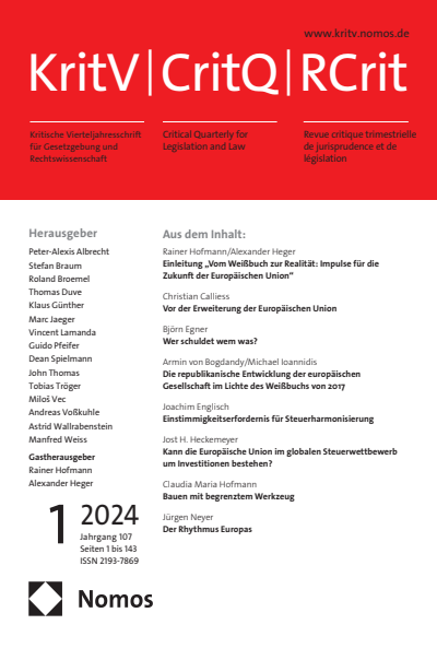 Cover of Volume: KritV Kritische Vierteljahresschrift für Gesetzgebung und Rechtswissenschaft Volume 107 (2024), Edition 1