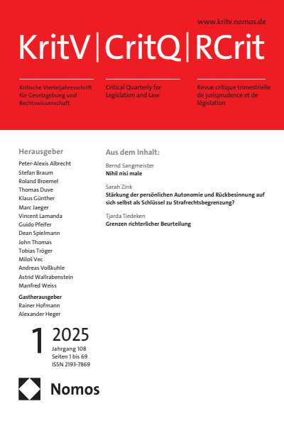 Cover der Ausgabe: KritV Kritische Vierteljahresschrift für Gesetzgebung und Rechtswissenschaft Jahrgang 108 (2025), Heft 1