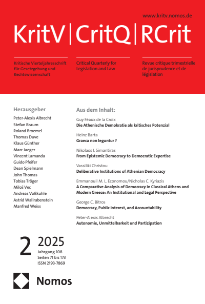 Cover of Volume: KritV Kritische Vierteljahresschrift für Gesetzgebung und Rechtswissenschaft Volume 108 (2025), Edition 2