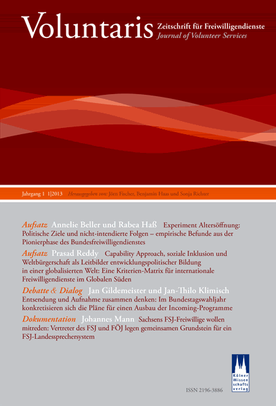 Cover der Ausgabe: Voluntaris Jahrgang 1 (2013), Heft 1