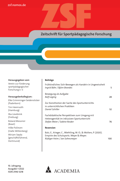 Cover of Volume: ZSF Zeitschrift für sportpädagogische Forschung Volume 10 (2022), Edition 1