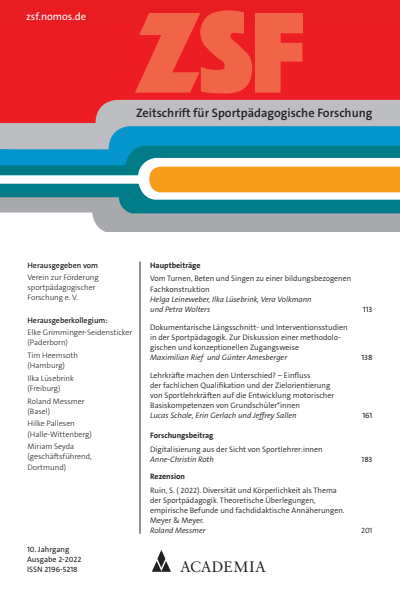 Cover der Ausgabe: ZSF Zeitschrift für sportpädagogische Forschung Jahrgang 10 (2022), Heft 2