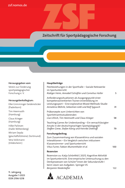 Cover der Ausgabe: ZSF Zeitschrift für sportpädagogische Forschung Jahrgang 11 (2023), Heft 1