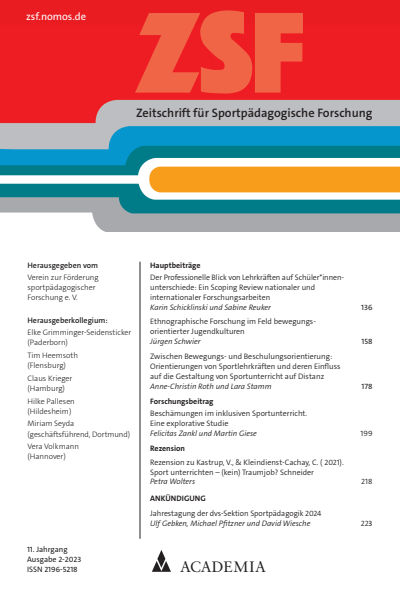 Cover der Ausgabe: ZSF Zeitschrift für sportpädagogische Forschung Jahrgang 11 (2023), Heft 2