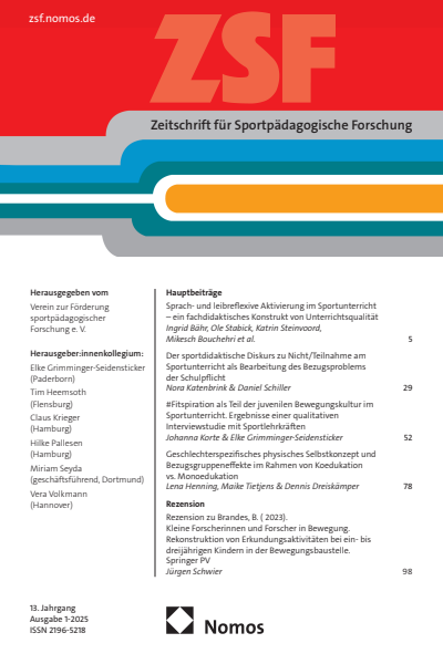 Cover der Ausgabe: ZSF Zeitschrift für sportpädagogische Forschung Jahrgang 13 (2025), Heft 1