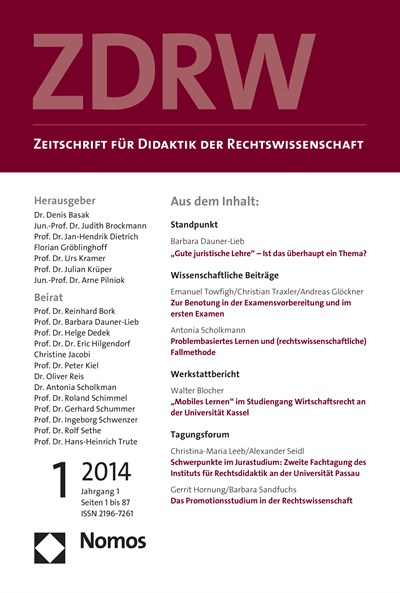 Cover of Volume: ZDRW Zeitschrift für Didaktik der Rechtswissenschaft Volume 1 (2014), Edition 1