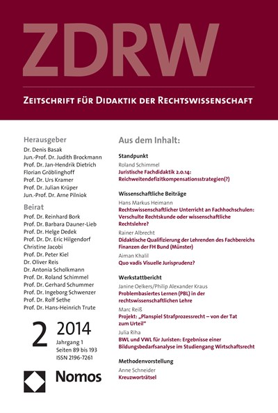 Cover of Volume: ZDRW Zeitschrift für Didaktik der Rechtswissenschaft Volume 1 (2014), Edition 2