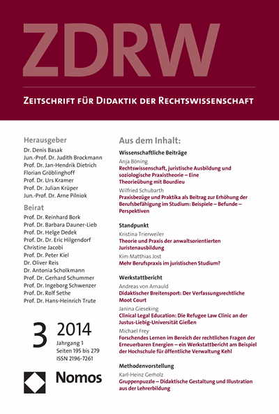 Cover of Volume: ZDRW Zeitschrift für Didaktik der Rechtswissenschaft Volume 1 (2014), Edition 3