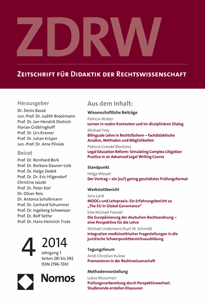 Cover of Volume: ZDRW Zeitschrift für Didaktik der Rechtswissenschaft Volume 1 (2014), Edition 4
