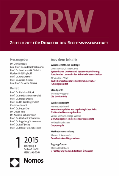 Cover of Volume: ZDRW Zeitschrift für Didaktik der Rechtswissenschaft Volume 2 (2015), Edition 1