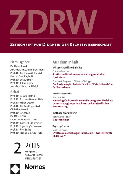 Cover of Volume: ZDRW Zeitschrift für Didaktik der Rechtswissenschaft Volume 2 (2015), Edition 2
