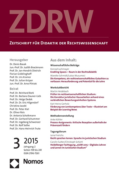 Cover of Volume: ZDRW Zeitschrift für Didaktik der Rechtswissenschaft Volume 2 (2015), Edition 3