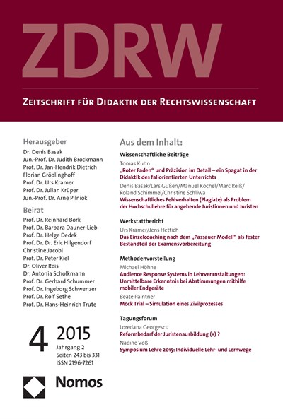 Cover of Volume: ZDRW Zeitschrift für Didaktik der Rechtswissenschaft Volume 2 (2015), Edition 4