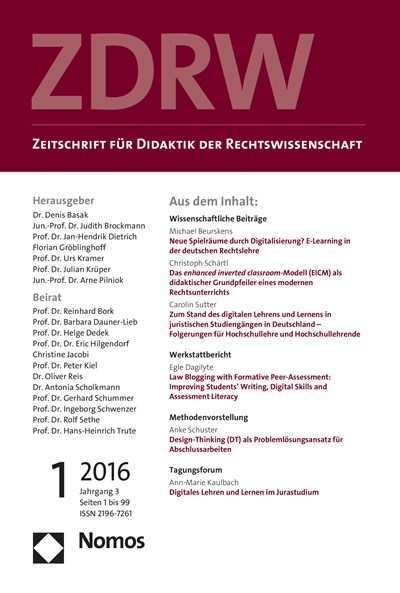 Cover of Volume: ZDRW Zeitschrift für Didaktik der Rechtswissenschaft Volume 3 (2016), Edition 1