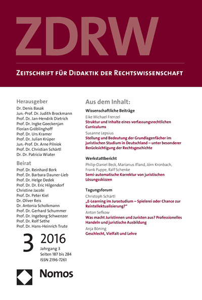 Cover of Volume: ZDRW Zeitschrift für Didaktik der Rechtswissenschaft Volume 3 (2016), Edition 3