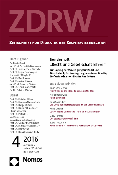 Cover of Volume: ZDRW Zeitschrift für Didaktik der Rechtswissenschaft Volume 3 (2016), Edition 4