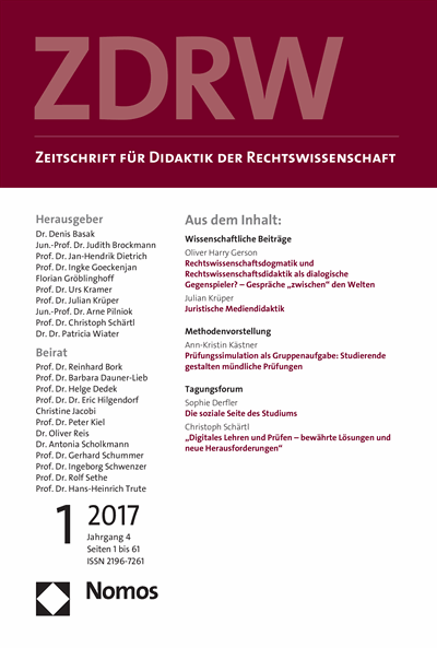 Cover of Volume: ZDRW Zeitschrift für Didaktik der Rechtswissenschaft Volume 4 (2017), Edition 1