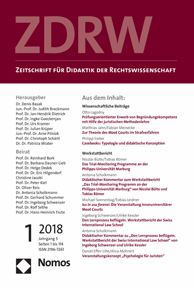 Cover of Volume: ZDRW Zeitschrift für Didaktik der Rechtswissenschaft Volume 5 (2018), Edition 1