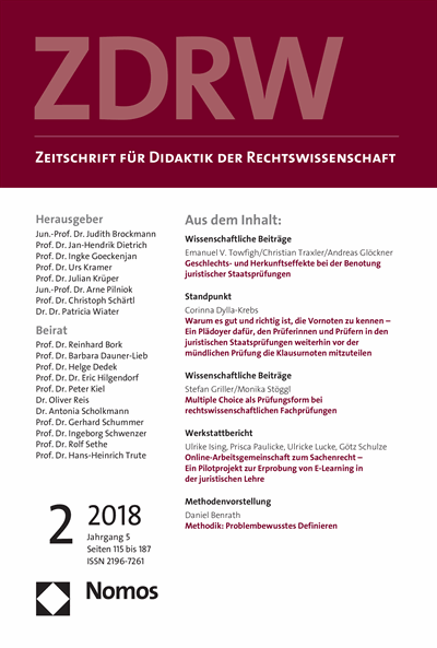 Cover of Volume: ZDRW Zeitschrift für Didaktik der Rechtswissenschaft Volume 5 (2018), Edition 2