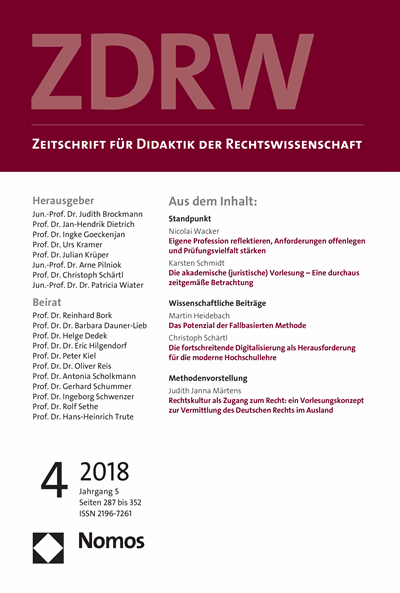 Cover of Volume: ZDRW Zeitschrift für Didaktik der Rechtswissenschaft Volume 5 (2018), Edition 4