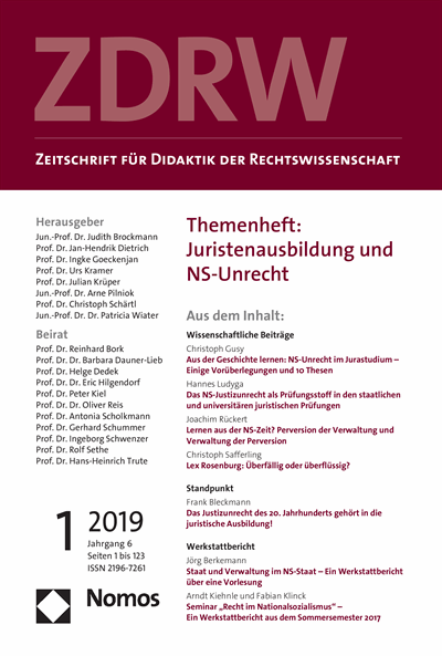 Cover of Volume: ZDRW Zeitschrift für Didaktik der Rechtswissenschaft Volume 6 (2019), Edition 1