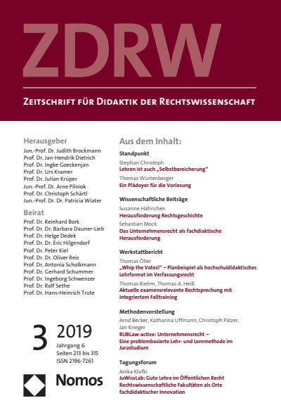 Cover of Volume: ZDRW Zeitschrift für Didaktik der Rechtswissenschaft Volume 6 (2019), Edition 3