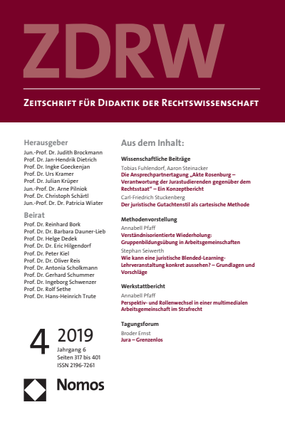 Cover of Volume: ZDRW Zeitschrift für Didaktik der Rechtswissenschaft Volume 6 (2019), Edition 4