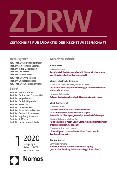 Cover of Volume: ZDRW Zeitschrift für Didaktik der Rechtswissenschaft Volume 7 (2020), Edition 1