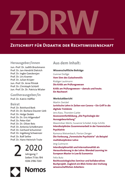 Cover der Ausgabe: ZDRW Zeitschrift für Didaktik der Rechtswissenschaft Jahrgang 7 (2020), Heft 2