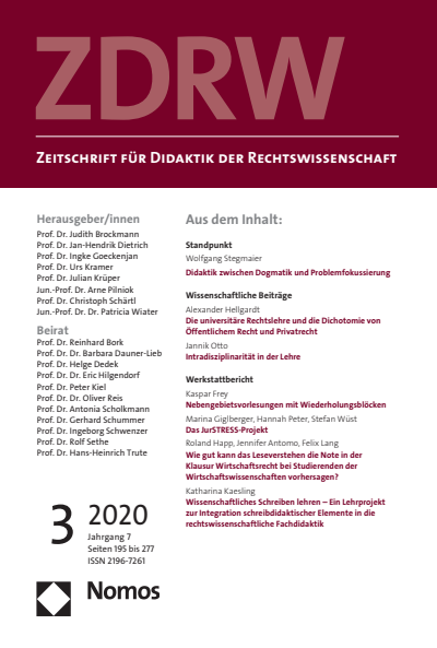 Cover of Volume: ZDRW Zeitschrift für Didaktik der Rechtswissenschaft Volume 7 (2020), Edition 3
