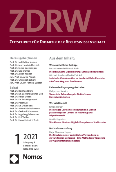 Cover of Volume: ZDRW Zeitschrift für Didaktik der Rechtswissenschaft Volume 8 (2021), Edition 1