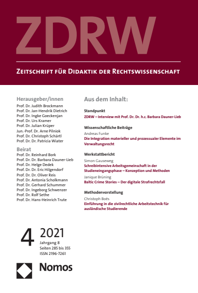 Cover of Volume: ZDRW Zeitschrift für Didaktik der Rechtswissenschaft Volume 8 (2021), Edition 4