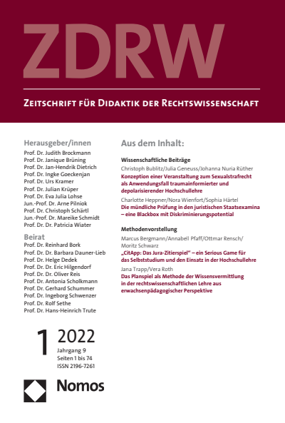Cover of Volume: ZDRW Zeitschrift für Didaktik der Rechtswissenschaft Volume 9 (2022), Edition 1