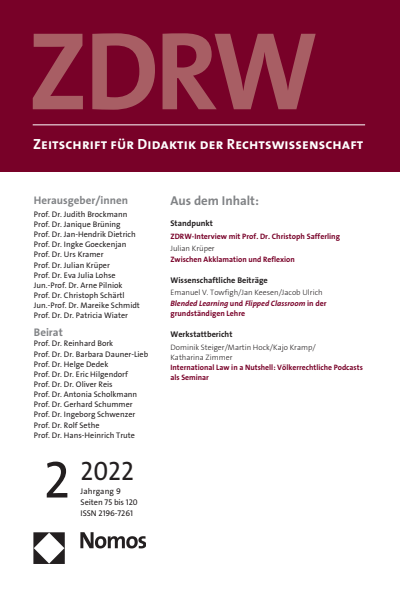 Cover of Volume: ZDRW Zeitschrift für Didaktik der Rechtswissenschaft Volume 9 (2022), Edition 2