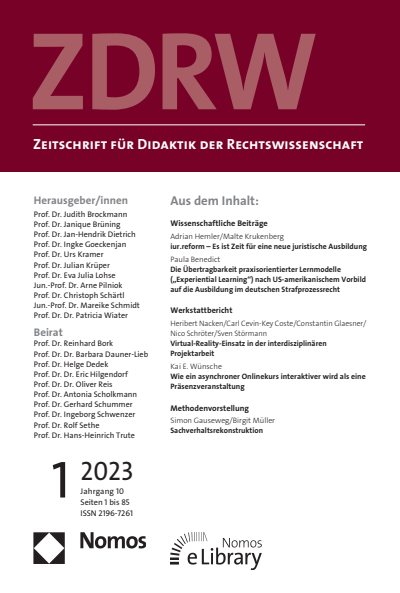 Cover of Volume: ZDRW Zeitschrift für Didaktik der Rechtswissenschaft Volume 10 (2023), Edition 1