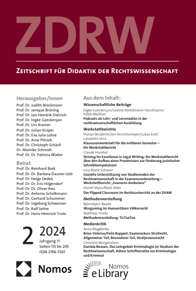 Cover der Ausgabe: ZDRW Zeitschrift für Didaktik der Rechtswissenschaft Jahrgang 11 (2024), Heft 2