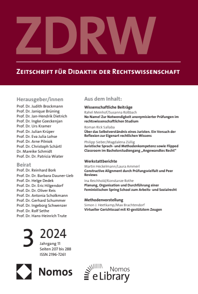 Cover der Ausgabe: ZDRW Zeitschrift für Didaktik der Rechtswissenschaft Jahrgang 11 (2024), Heft 3