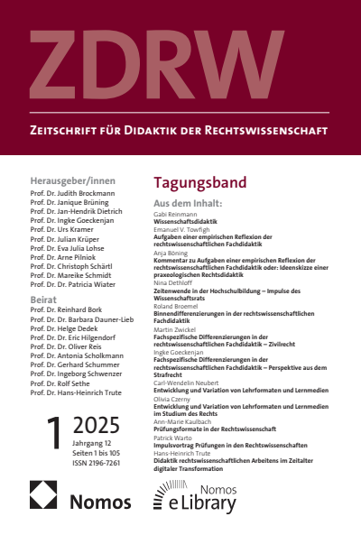 Cover der Ausgabe: ZDRW Zeitschrift für Didaktik der Rechtswissenschaft Jahrgang 12 (2025), Heft 1