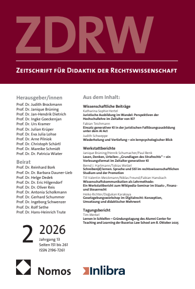 Cover der Ausgabe: ZDRW Zeitschrift für Didaktik der Rechtswissenschaft Jahrgang 13 (2026), Heft 2