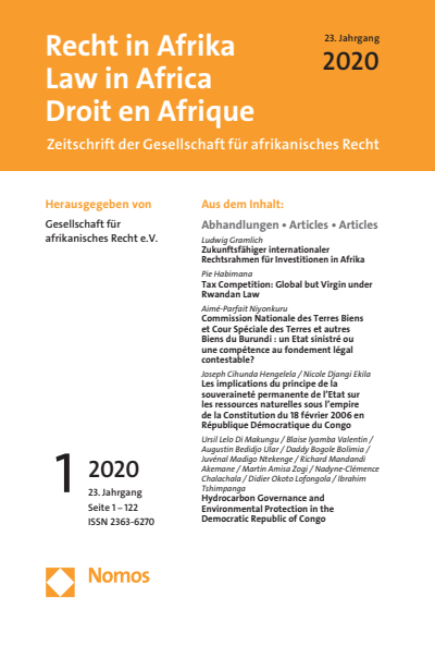 Cover of Volume: RiA Recht in Afrika | Law in Africa | Droit en Afrique Volume 23 (2020), Edition 1