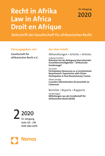 Cover of Volume: RiA Recht in Afrika | Law in Africa | Droit en Afrique Volume 23 (2020), Edition 2