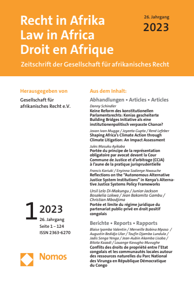 Cover der Ausgabe: RiA Recht in Afrika | Law in Africa | Droit en Afrique Jahrgang 26 (2023), Heft 1